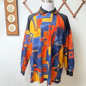 Vintage 1980s Abstract Funky Sportswear Collared Shirt XL